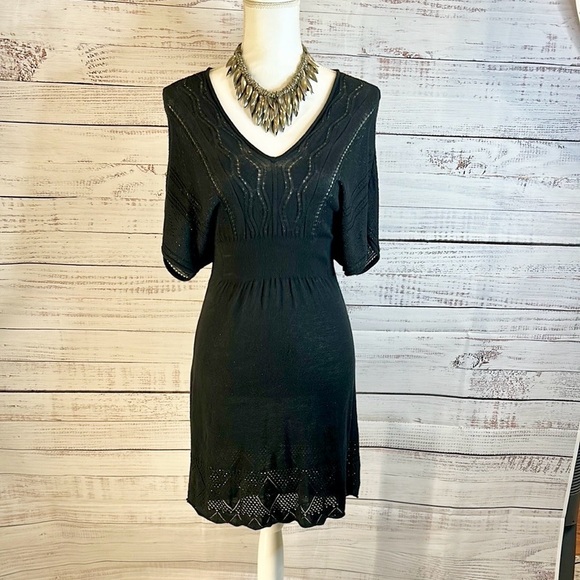 American Rag Black Crochet Knit Boho Dress | V-Neck, Stretch Eyelet Hem Size XS - Picture 1 of 8